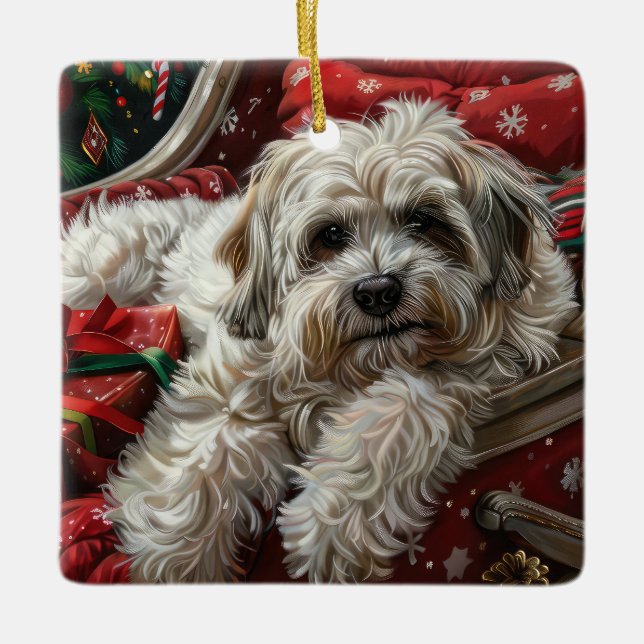 Ornement En Céramique Fête de Noël de Chien Havanais (Devant)