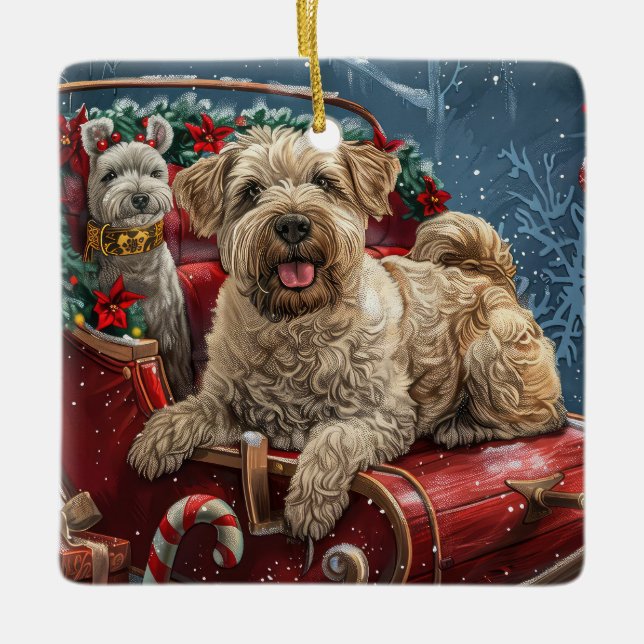Ornement En Céramique Fête de Noël des chiens errants (Devant)