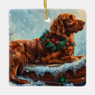 Ornement En Céramique Fête de Noël du chien roux irlandais