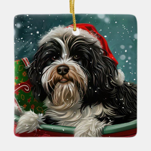 Ornement En Céramique Fête de Noël du chien tibétain Terrier (Devant)