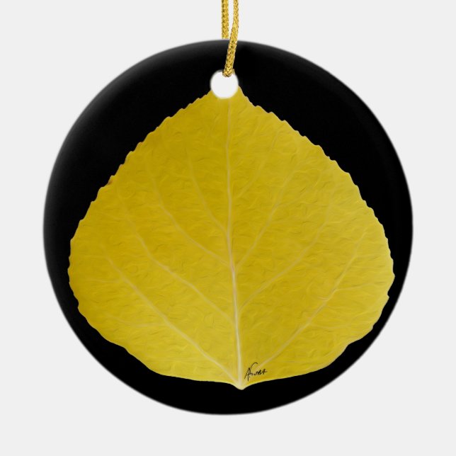 Ornement En Céramique Feuille d'Aspen jaune #5 (Devant)
