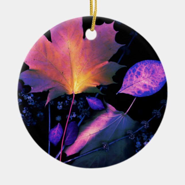 Ornement En Céramique Feuille d'automne en néon (Devant)