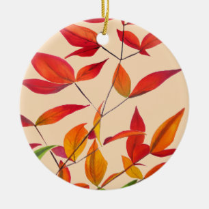 Ornement En Céramique Feuilles d'automne orange, art original à l'aquare
