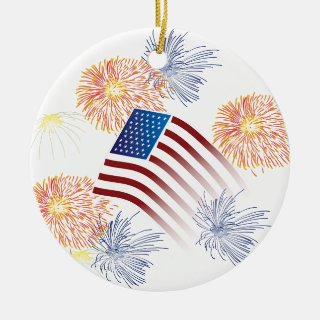 Ornement En Céramique Feux d'artifice de drapeau américain (Devant)