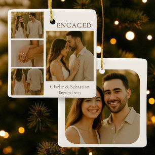 Ornement En Céramique Fiançailles photo romantique engagé Noël