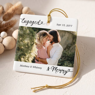 Ornement En Céramique Fiancés & Joyeux Souvenir de Photo de Fiançailles