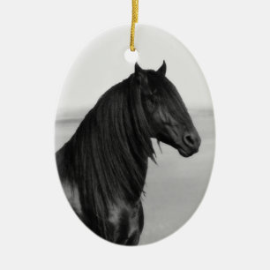 Ornement En Céramique Fière Friesienne cheval d'étalon noir