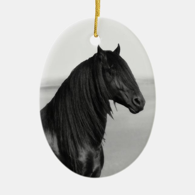 Ornement En Céramique Fière Friesienne cheval d'étalon noir (Devant)