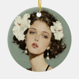 Ornement en céramique Fille au hibiscus