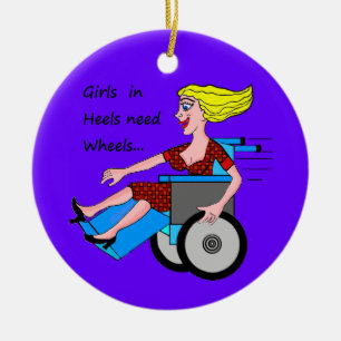 Ornement En Céramique Fille de fauteuil roulant dans des talons
