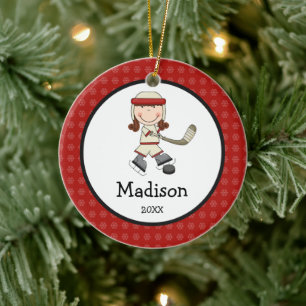 Ornement En Céramique Fille de hockey enfants Noël personnalisé