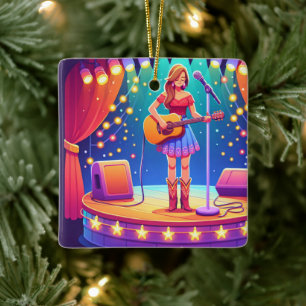 Ornement En Céramique Fille de l'Ouest chanteur de pays Noël
