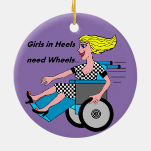 Ornement En Céramique Fille en fauteuil roulant en talons