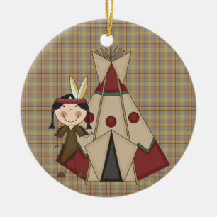 Ornement En Céramique Fille indienne indigène de collection de Noël