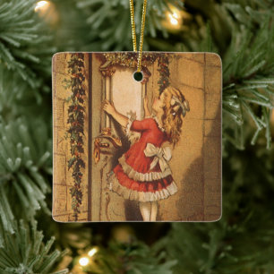 Ornement En Céramique Fille victorienne de Noël vintage accrochant une g