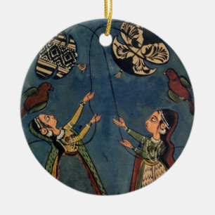 Ornement En Céramique Filles pilotant des cerfs-volants, peinture