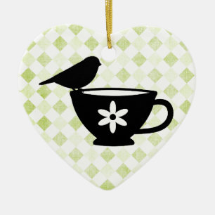 Ornement En Céramique Finch sur Teacup Silhouette