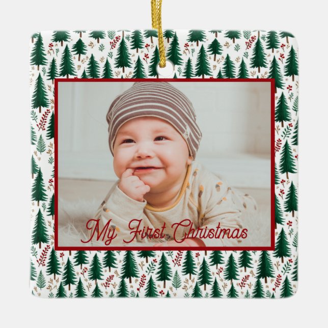 Ornement En Céramique Fir Trees moderne Motif Baby's First Christmas (Devant)