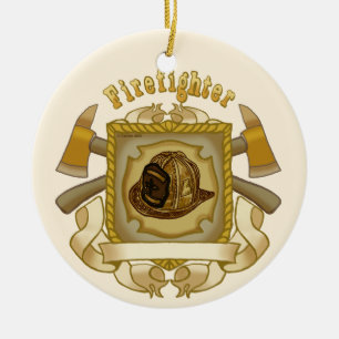 Ornement En Céramique FireFighter Ax Shield round Ceramic Ornament