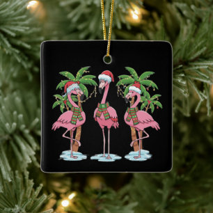 Ornement En Céramique Flamant Rose Drôle "Rêvant d'un Noël Rose"