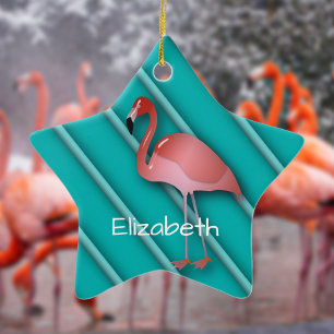 Ornement En Céramique Flamant rose rose personnalisé