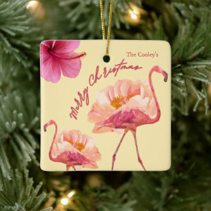 Ornement En Céramique Flamant rose Tropical Personnalisé Garde de Noël