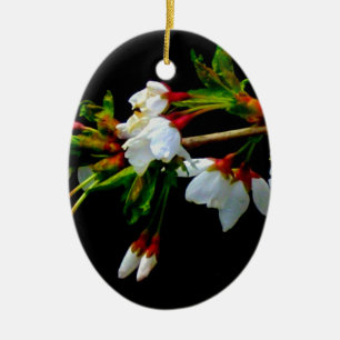 Ornement En Céramique Fleur blanche noire élégante Fleur blanche