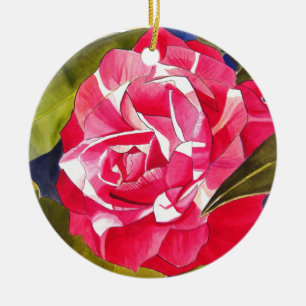 Ornement En Céramique Fleur d'art aquarelle Camélia rose vif