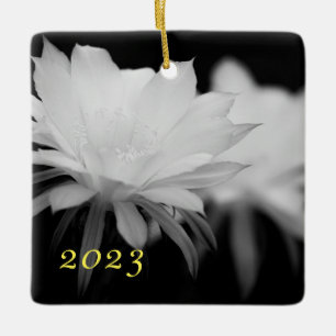 Ornement En Céramique Fleur de cactus noir et blanc