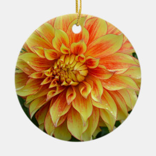 Ornement En Céramique Fleur de dahlia orange et jaune