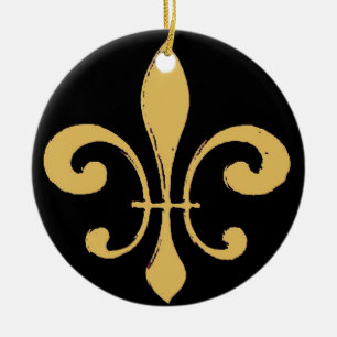 Ornement En Céramique Fleur De Lis En Or Noir