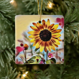 Ornement En Céramique Fleur de soleil Jaune Personnalisée