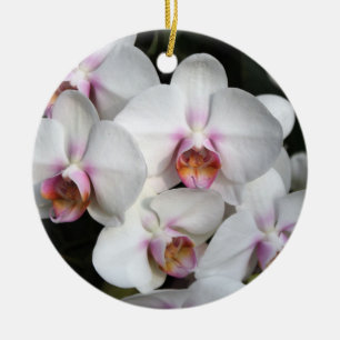 Ornement En Céramique Fleur d'orchidée blanche exotique. Joyeux annivers