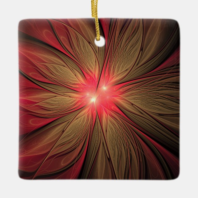 Ornement En Céramique Fleur fractale de fansy rouge (Devant)