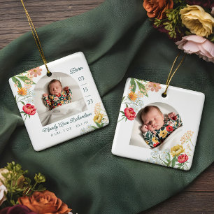 Ornement En Céramique Fleur Gauche Fleur Sauvage Naissance Bébé Stat Pho