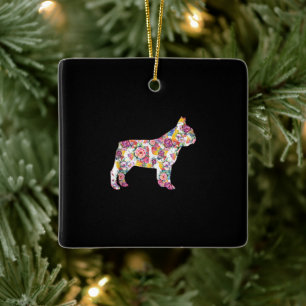 Ornement En Céramique Fleur Motif Français Bulldogs Français Lover Cadea