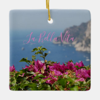 Ornement En Céramique Fleur rose avec vue sur l'océan sur Capri, Italie