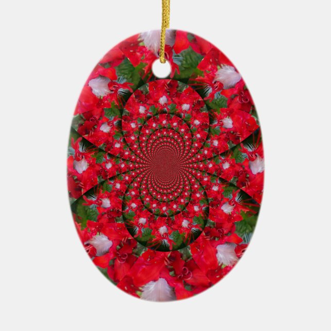Ornement En Céramique Fleur Rouge Naturelle Blanc Plumes Kaleidoscope Ar (Devant)