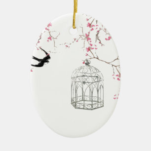 Ornement En Céramique Fleurs de cerisier, oiseau, cage à oiseaux -