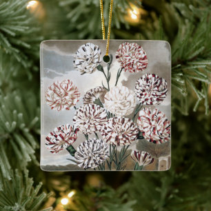 Ornement En Céramique Fleurs d'œillet panachées vintage avec ciel gris