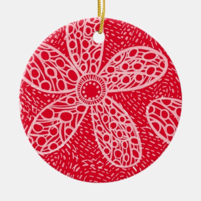 Ornement En Céramique Fleurs et Coeurs (Devant)