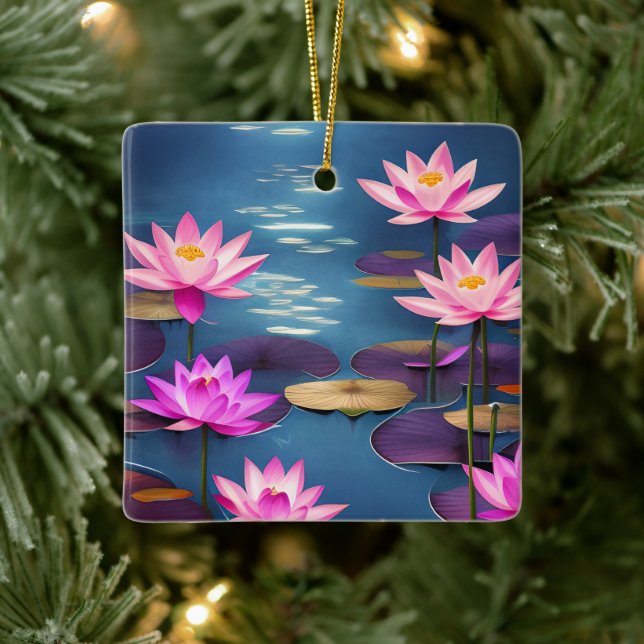 Ornement En Céramique Fleurs Lotus personnalisées Noël (Arbre)