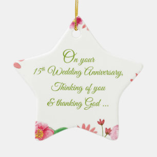 Ornement En Céramique Fleurs religieuses du 15e anniversaire du Mariage