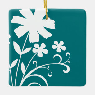 Ornement En Céramique FLEURS SAUVAGES turquoises
