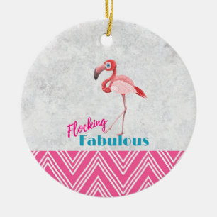 Ornement En Céramique Flocking Fabulous Pun avec Flamant rose rose