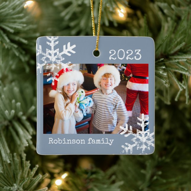 Ornement En Céramique Flocon de neige rustique Famille Dusty Blue (Arbre)