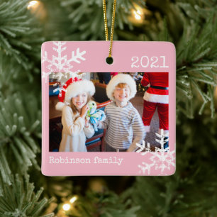 Ornement En Céramique Flocon de neige rustique famille rose