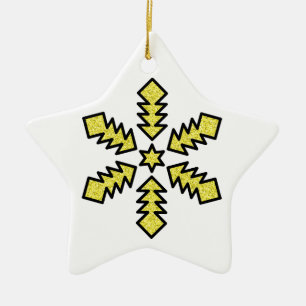 Ornement En Céramique Flocon de neige scintillant - Étoile jaune