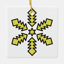 Ornement En Céramique Flocon de neige scintillant - Étoile jaune