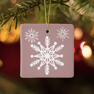 Ornement En Céramique Flocons de neige rose poussiéreux Élégant Noël d'h